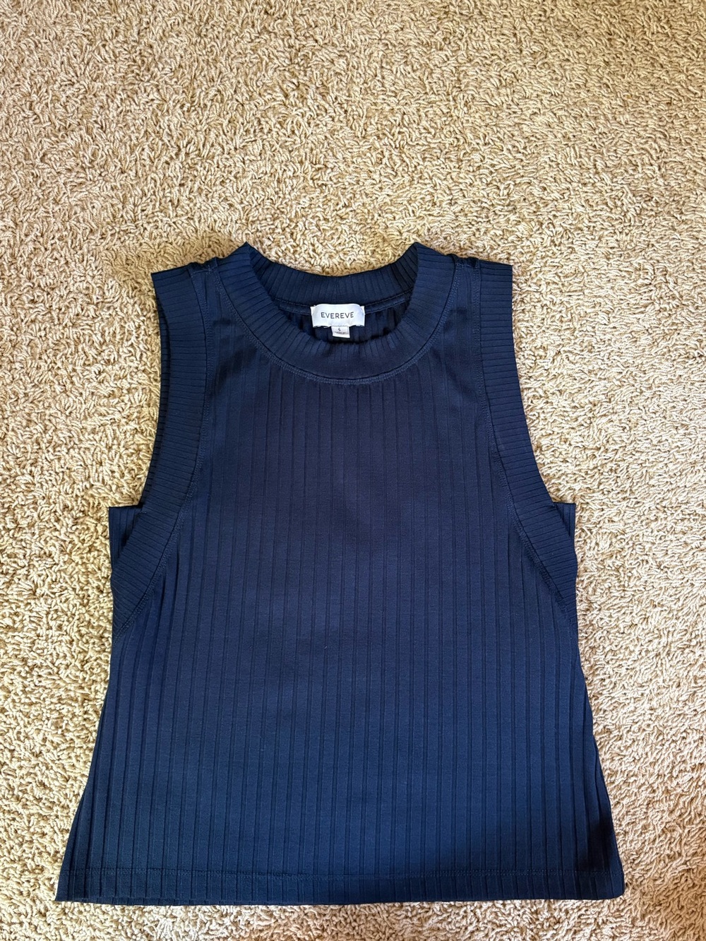 EVEREVE Navy Ribbed Sleeveless High Neck Top Size S